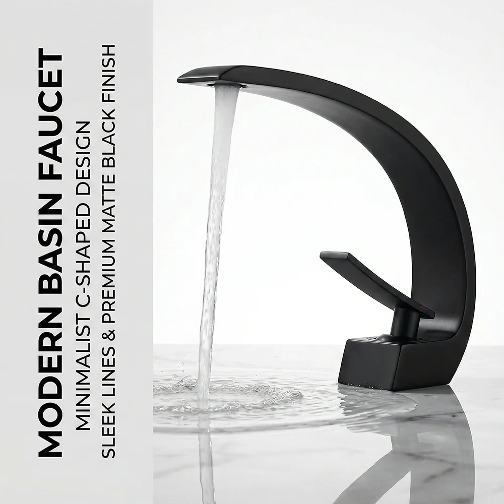 무광 블랙 욕실 수전, 알루미늄 합금 모던 C형 폭포수 - Silicone Tap Washer 리뷰 및 가격